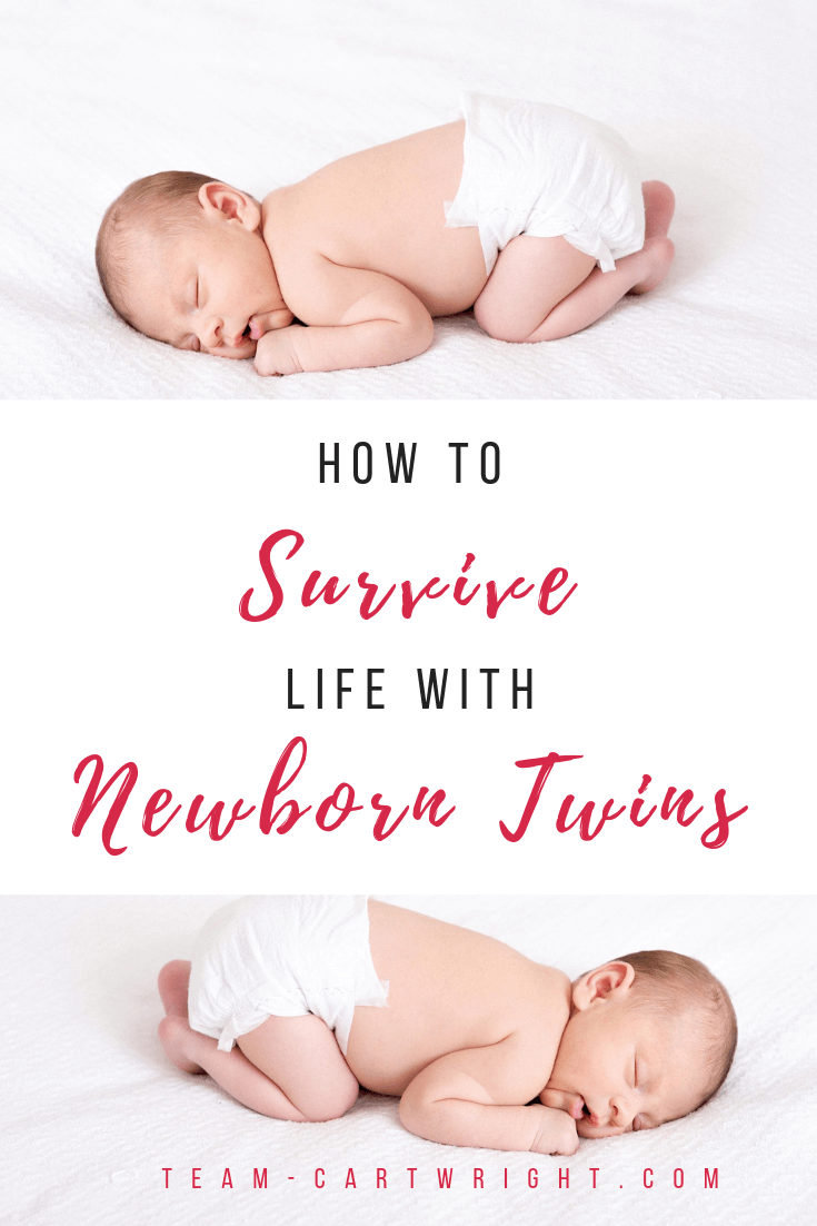 How to survive life with newborn twins. Tips about twin life for when you get home from the hospital. What essentials you need, how to find breastfeeding help, and what your life will be like. Newborn twin life is busy, but wonderful. #NewbornTwins #Twins #TwinTips Team-Cartwright.com