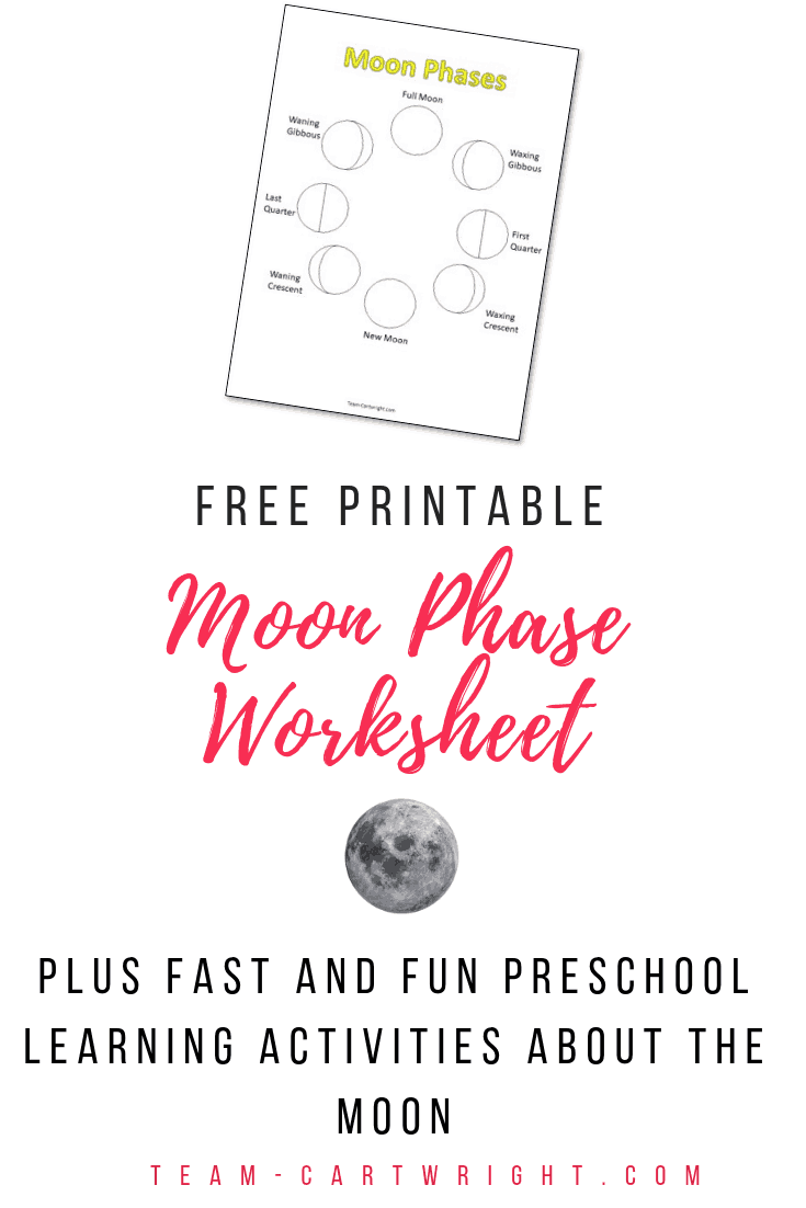 Free printable moon science worksheet! Grab this free coloring page and get even more fast and fun learning activities all about the moon! Perfect for preschoolers and toddlers to learn about our solar system. #MoonScience #FreePrintable #MoonSTEM #PreschoolScience #LearningActivities Team-Cartwright.com