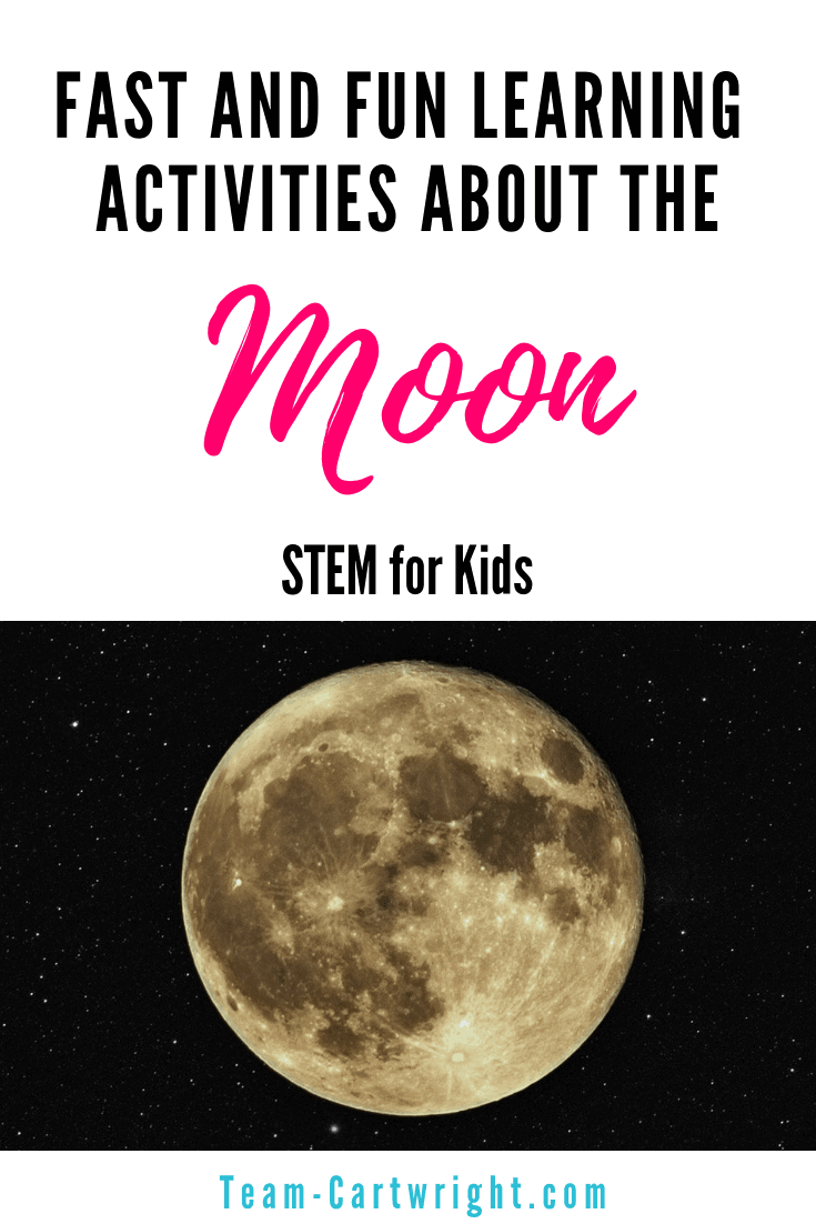 Moon activities for preschoolers! Get easy and fun learning activities for kids all about the moon. How the moon orbits, how the phases of the moon work, and how it got so many craters. Plus a free coloring page to help! #MoonScience #moonSTEM #MoonLearning #PreschoolScience #FreePrintable #MoonPhases #MoonCraters #DIYMoonScience Team-Cartwright.com