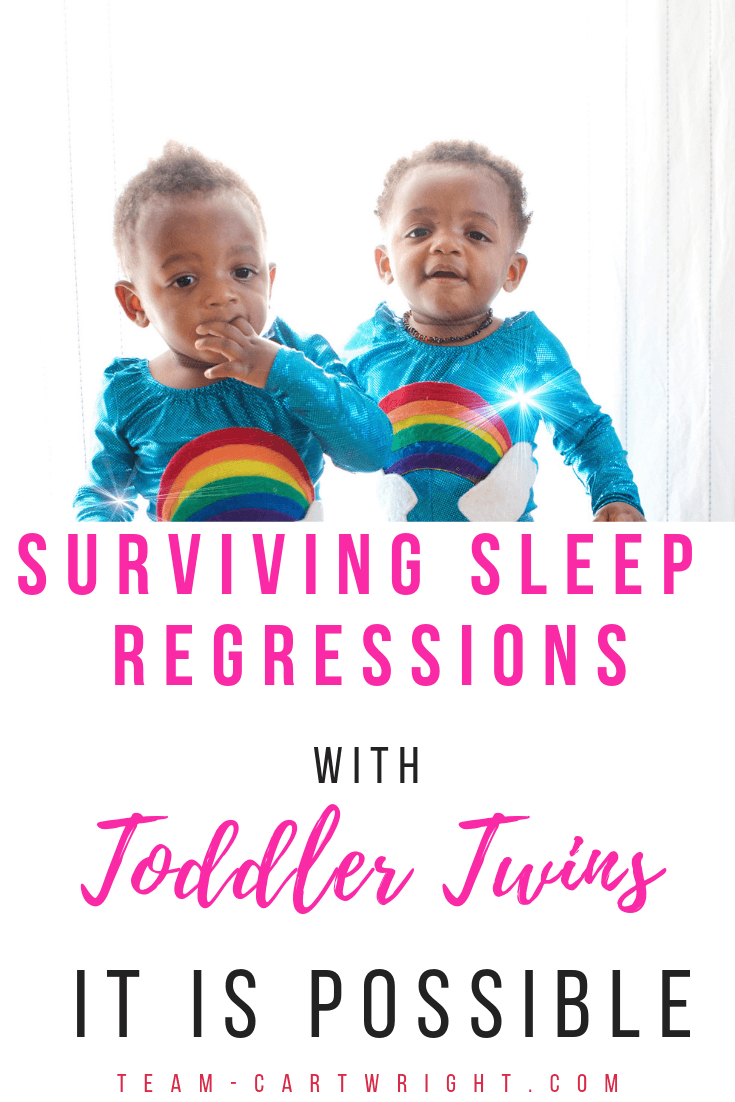 Are your toddler twins suddenly not sleeping? It could be the 2 year sleep regression. While this is normal it is frustrating! Learn why this sleep regression happens, how to help get past it, and how having twins changes things. Save this one to refer back to! #Twins #TwinSleep #2YearSleepRegression #SleepRegression #ToddlerTwins #ToddlerSleep #Babywise #BabywiseTwins Team-Cartwright.com