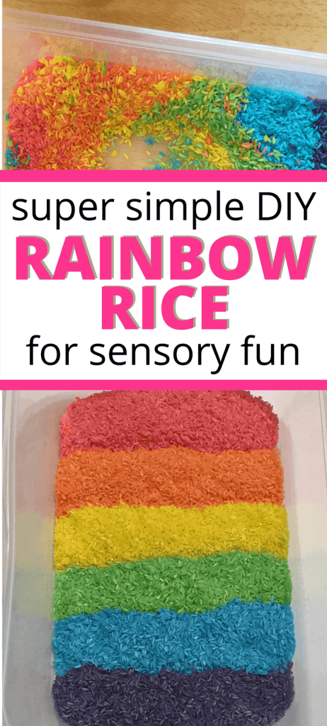 super simple DIY rainbow rice for sensory fun picture of rainbow dyed rice