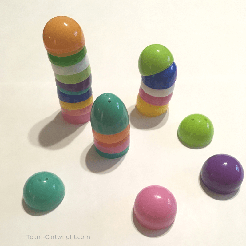 Picture of Easter eggs stacked into towers