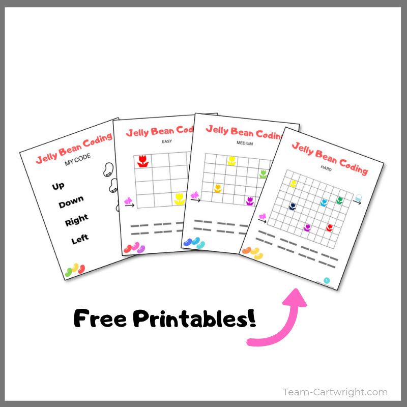 Picture of Jelly Bean coding worksheets with the words Free Printables