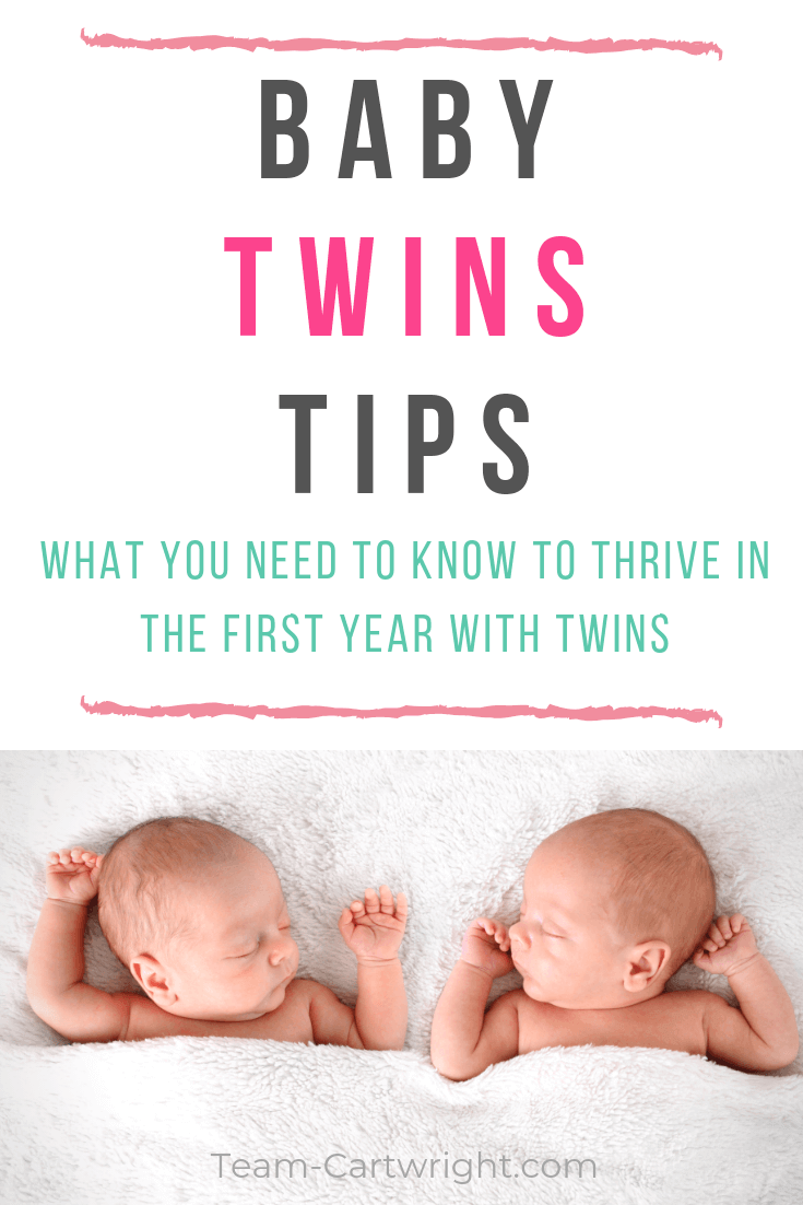 picture of sleeping baby twins with text overlay Baby Twin Tips What You Need To Know To Thrive In The First Year With Twins