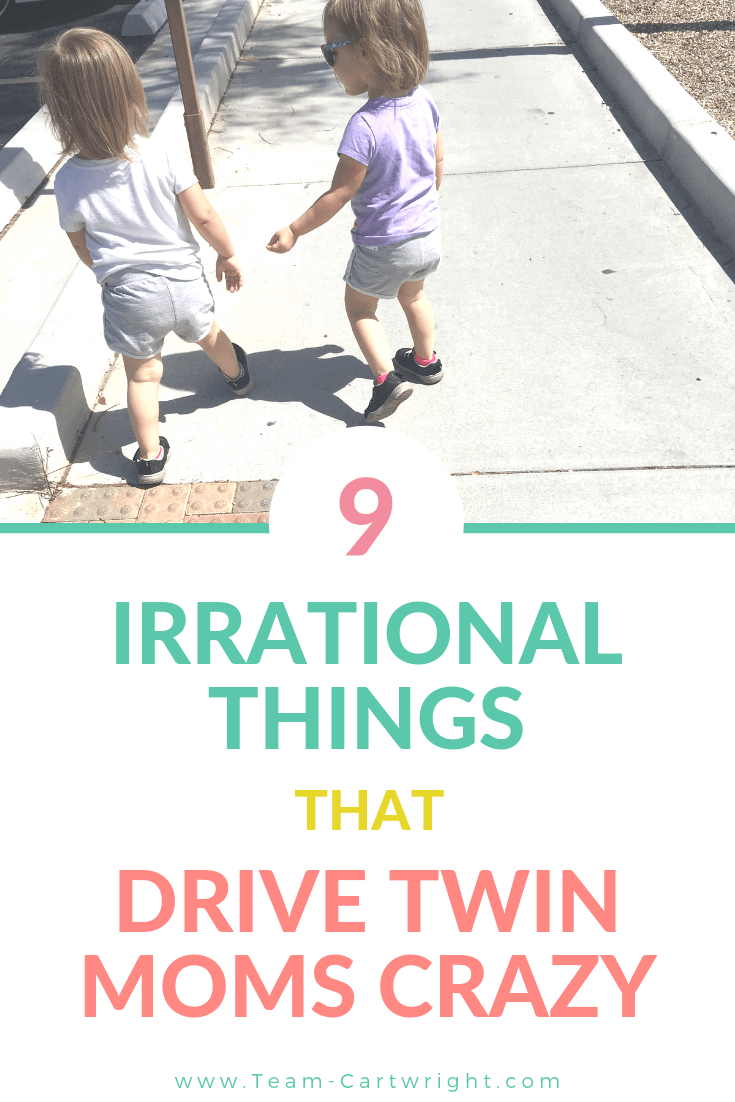 picture of toddler twins with text overlay 9 Irrational Things That Drive Twin Moms Crazy