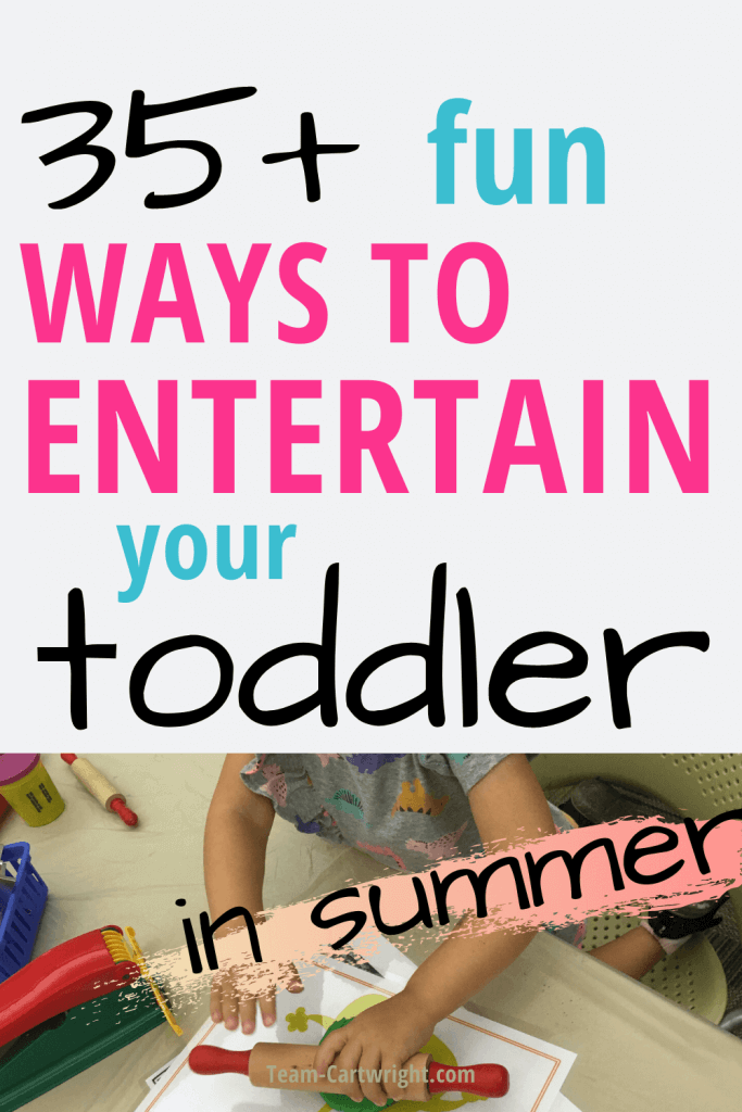 35+ Ways to Entertain your Toddler in Summer with picture of a toddler playing a sensory game