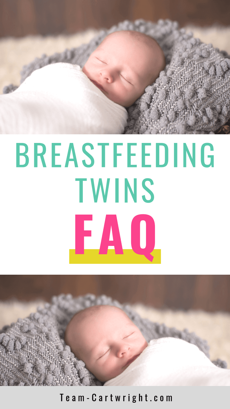 picture of two babies with text Breastfeeding Twins FAQ