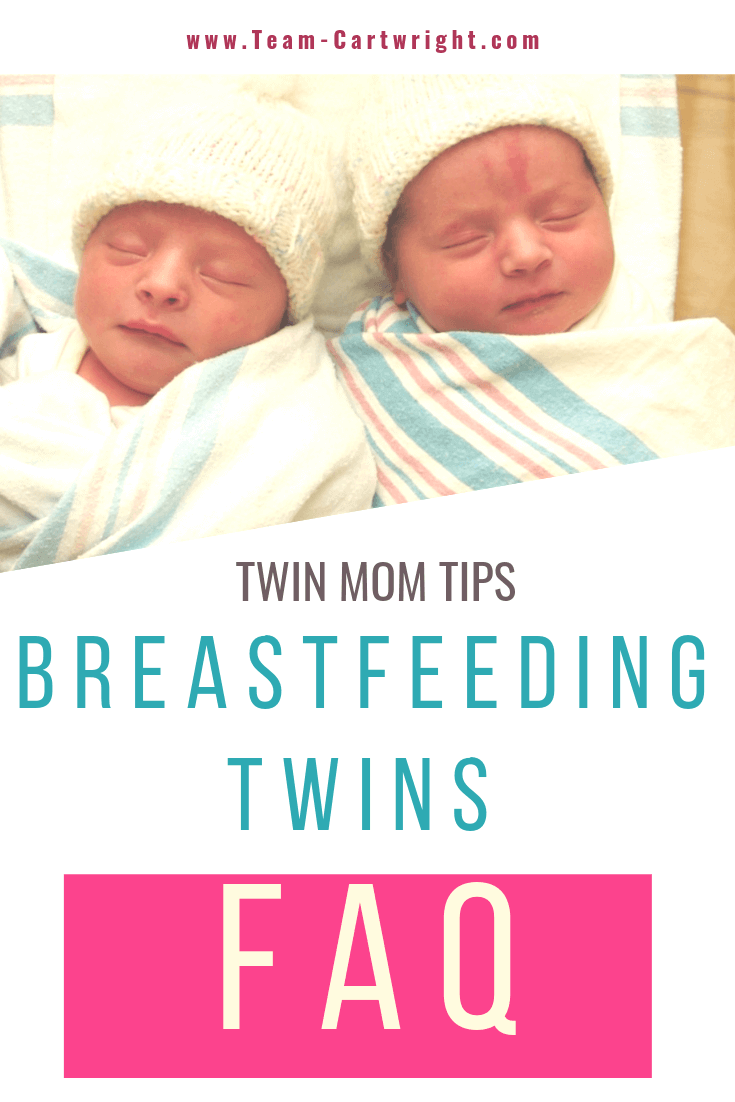 picture of newborn twins with text: Twin Mom Tips Breastfeeding twins FAQ