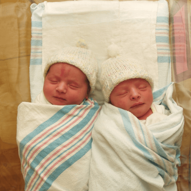 picture of newborn twins swaddled