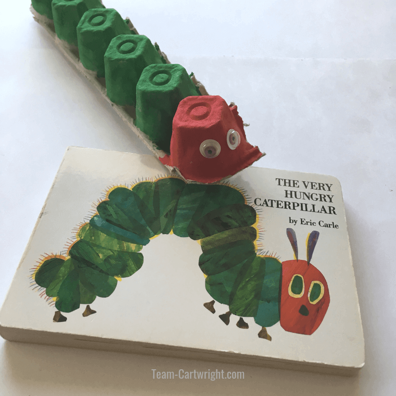 Caterpillar STEAM activity painted egg carton caterpillar