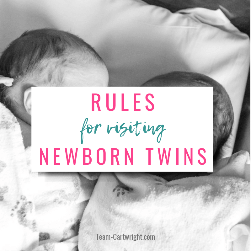 picture of newborn twins with text Rules for Visiting Newborn Twins