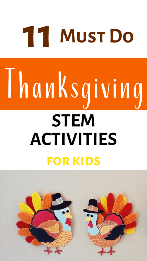 11 Must Do Thanksgiving STEM and Learning Activities for Kids with picture of handmade turkeys