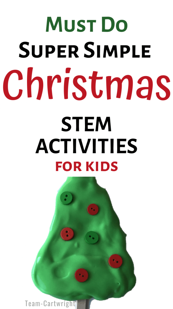 Must Do Super Simple Christmas STEM Activities for Kids with picture of slime Christmas Tree