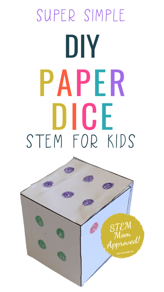 super simple DIY Paper Dice STEM for kids with pictures of paper dice