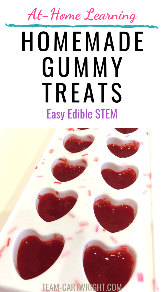 Homemade Gummy Treats Easy Edible STEM with picture of heart gummies in silicon mold