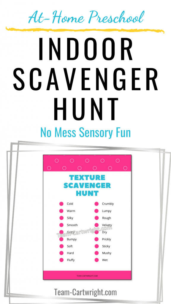 At home preschool indoor scavenger hunt with picture of hunt checklist