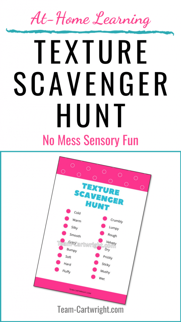 At home learning texture scavenger hunt with picture of free printable scavenger hunt