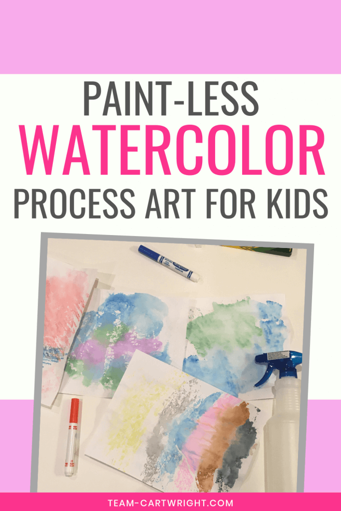 Paint-less watercolor process art for kids with picture of water colors