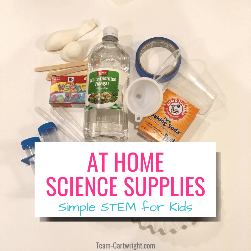 At home science supplies Simple STEM for kids with pictures of supplies from post