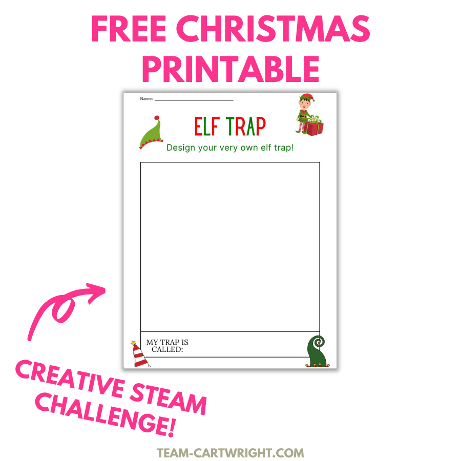 Free Christmas Printable with picture of worksheet for children to draw their own elf trap