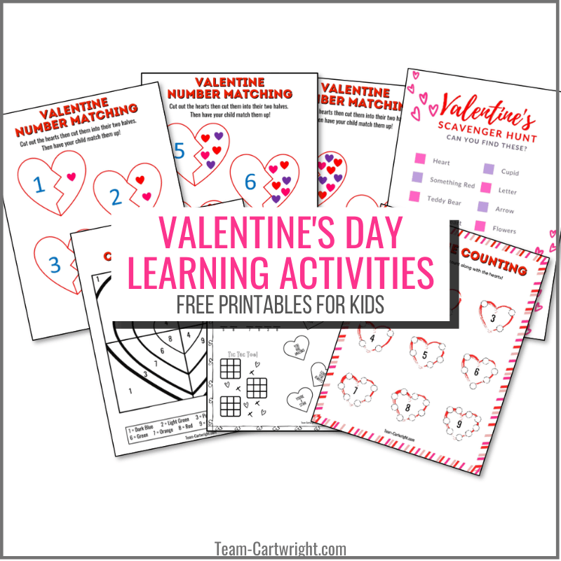 Valentine's Day Learning Activities Free Printables for Kids with pictures of the free printable activities