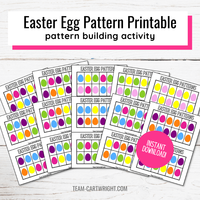 Easter Egg Pattern Printables pattern building activity with picture of 20 patterns to print