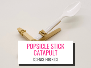 text: Popsicle Stick Catapult Science for Kids. Picture: DIY craft stick catapult