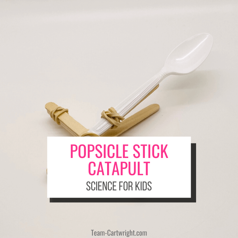 text: Popsicle Stick Catapult Science for Kids. Picture: DIY craft stick catapult